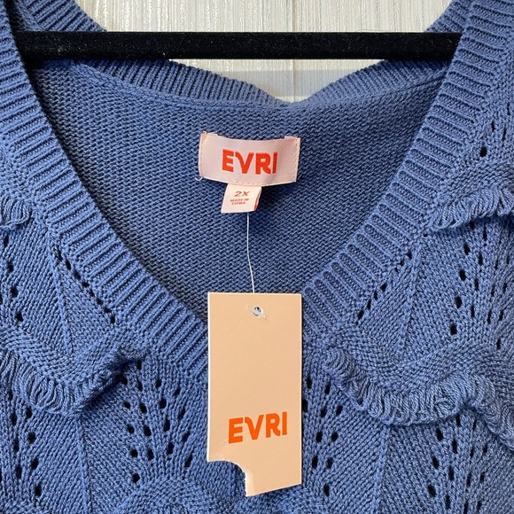 NWT EVRI Navy Blue Textured V-Neck Sweater | Size 2X | Fringe Knit Detail - Picture 4 of 5